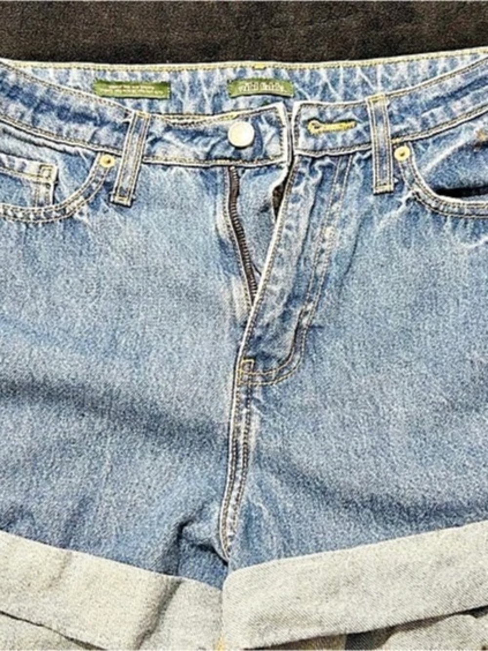 Wild Fable Highest Rise Mom Jean Shorts - Happy Embroidered Women's Blue Denim